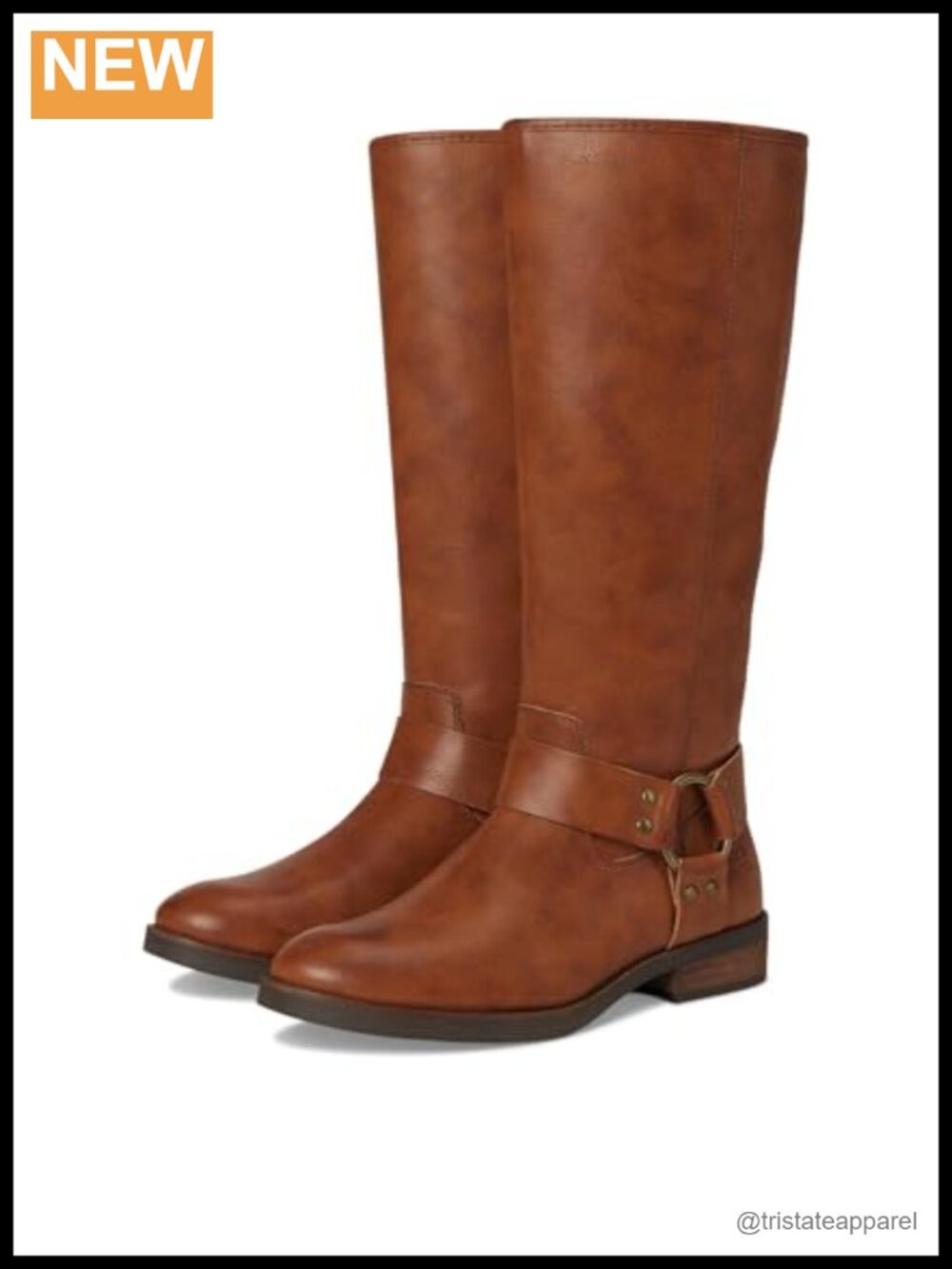 Mid-Calf Harness Boots with Metal Details, Round Toe, Block Heel